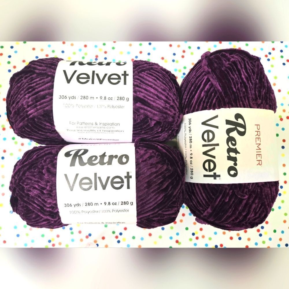 🎄🛍❤️Premier Retro Velvet Yarn Purple 3 NEW IN PKG SKEINS 9.8 OZ 306 YARDS PER